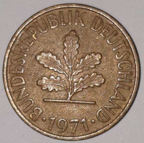 1971 D - 10 PFENNIG - TEN PFENNIG - GERMANY - FEDERAL REPUBLIC - (Brass Clad Steel) KM# 108